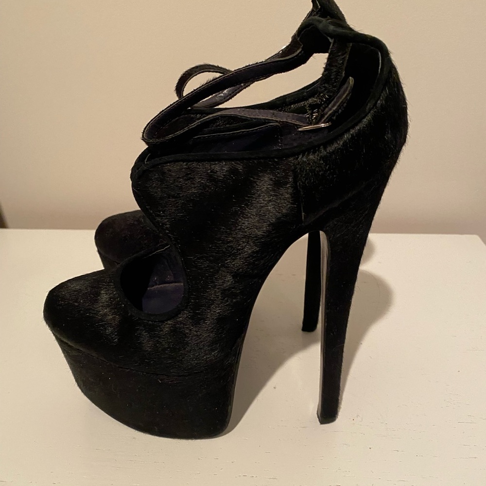 London Trash Candy Black Pony Hair Platform Stiletto Womens Heels Size 7.5
